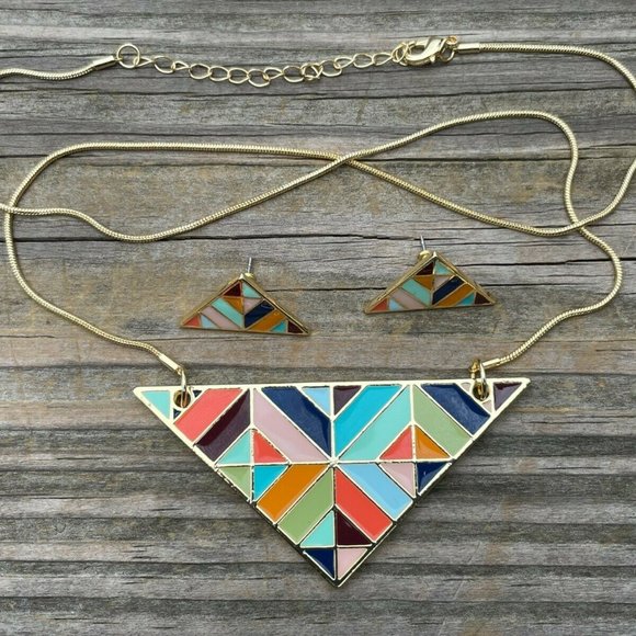 fruitful Jewelry - Fruitful Necklaces Gold Tone Geometric Triangle Earring enamel paint Jewelry Set